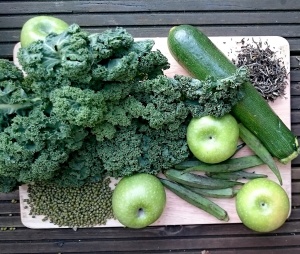 Green veg fruit on Cutting board